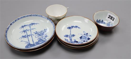 Two Chinese tea bowls and five saucers